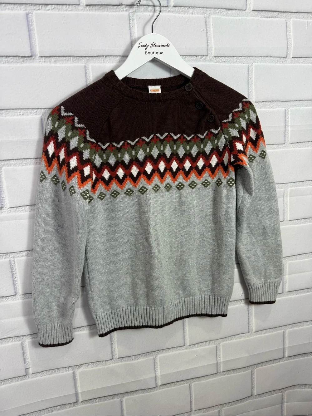 Gymboree Boys Fair Isle Sweater Size 8 Gray Brown Cotton Knit